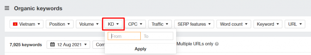 Tính năng Keyword Difficulty