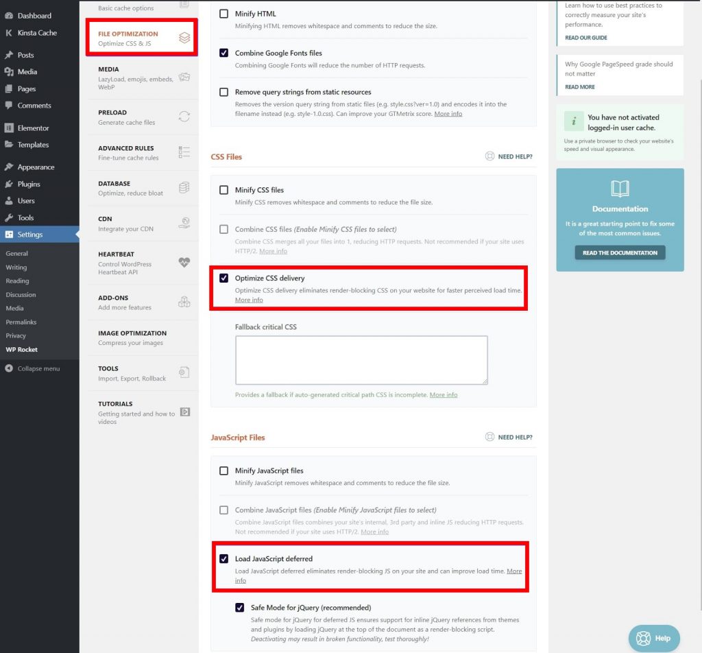 Loại bỏ javascript và css chặn hiển thị bằng WP Rocket