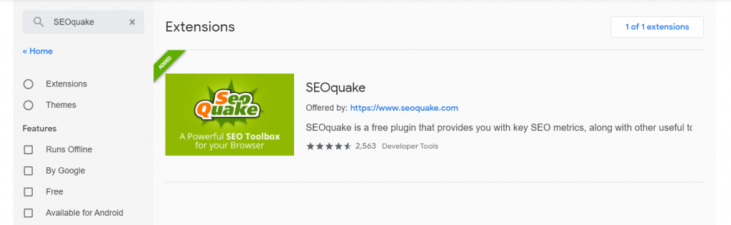 Tìm kiếm “SEOquake” ở Search the store