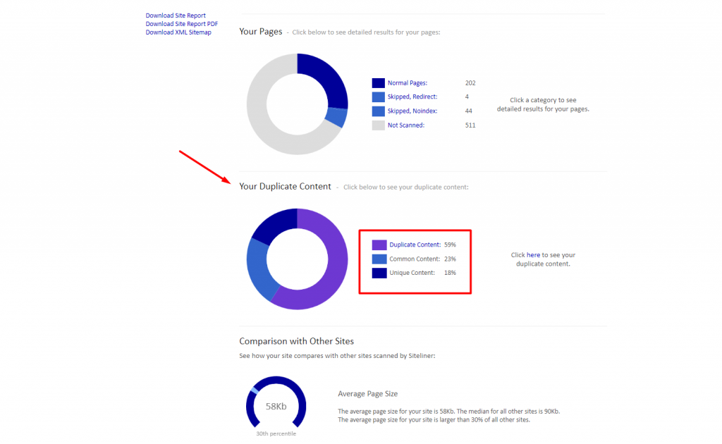 Kiểm tra website bằng Siteliner