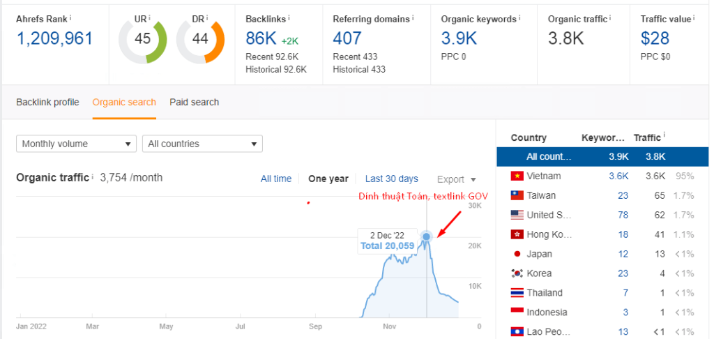 Đặt textlink ẩn GOV - dính thuật toán bị tụt