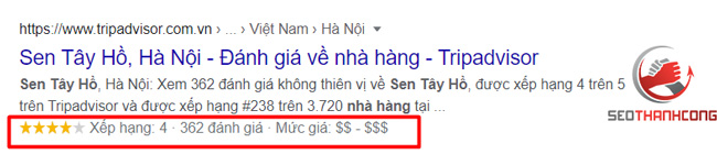 Schema hiển thị kết quả đánh giá khi tìm kiếm