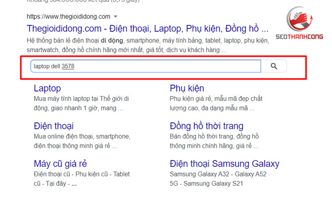 Hiển thị một hộp tìm kiếm bên dưới domain