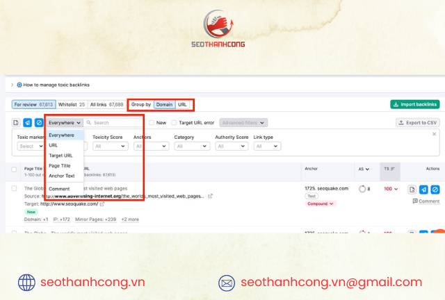 Chọn kiểm tra backlink theo domain hoặc url
