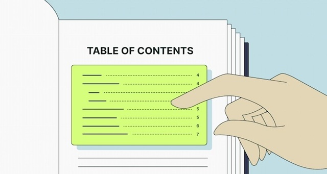 Table of Content (TOC), hay gọi là Mục lục.